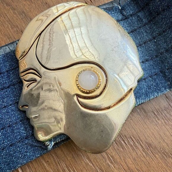 Vintage 70s Chanel Coco Profile Buckle Denim Belt READ 27-30 - Picture 2 of 11